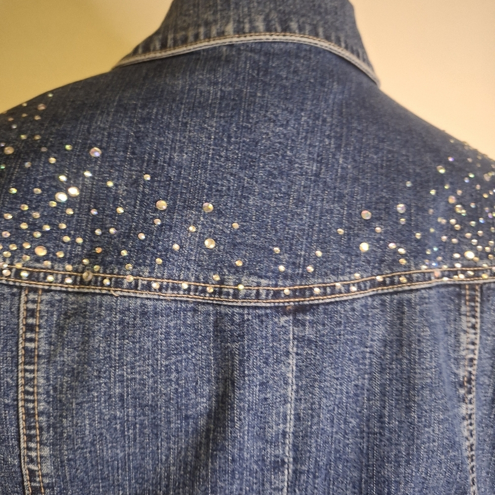 Women's Blue Jean Jacket with Rhinestone Detailing Size Med - Picture 7 of 10